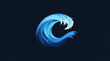 Stylized Blue Wave Illustration with Depth on a Dark Background