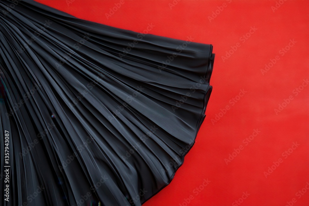 Poster elegant black pleated fabric draped against a vibrant red background creates a striking visual contr