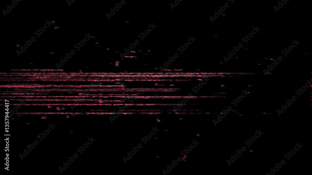 Poster digital glitch noise animation. black background. pixel vhs distortion effect. vcr tape. glitch art.