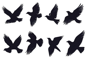 Obraz premium Silhouette of Flying Ravens Birds in Motion Wildlife Isolated Background