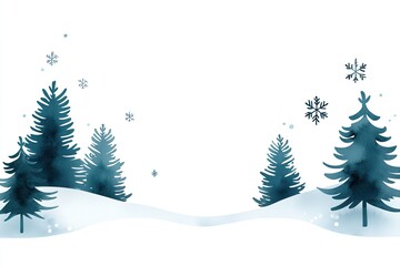 Obraz premium Watercolor Winter Scene with Snowy Trees and Snowflakes