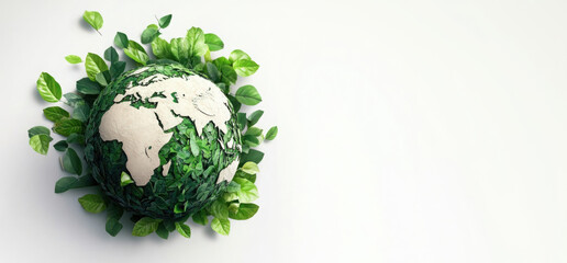 Leaves in forming an eco friendly earth shape, World environment day and Earth day.