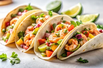 shrimp tacos in white background