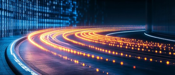 Illuminated data pathways illustrating a digital connection in futuristic cyberspace