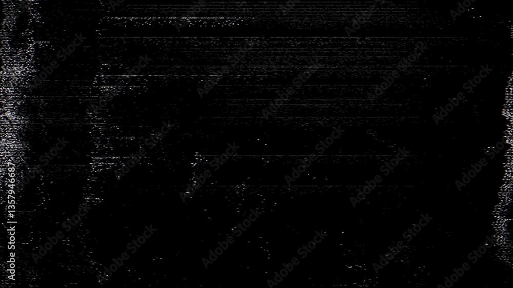 Poster digital glitch noise animation. black background. pixel vhs distortion effect. vcr tape. glitch art.