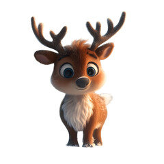 Fluffy 3D Cartoon Rudolph the Reindeer with Soft Antlers Isolated on Transparent Background