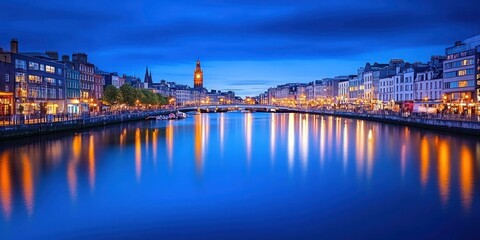 Fototapeta premium Nighttime Cityscape Reflecting in Calm Water