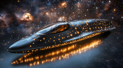 Obraz premium Exploration Starship: A Journey Through the Cosmos with Future Technologies and Celestial Wonders