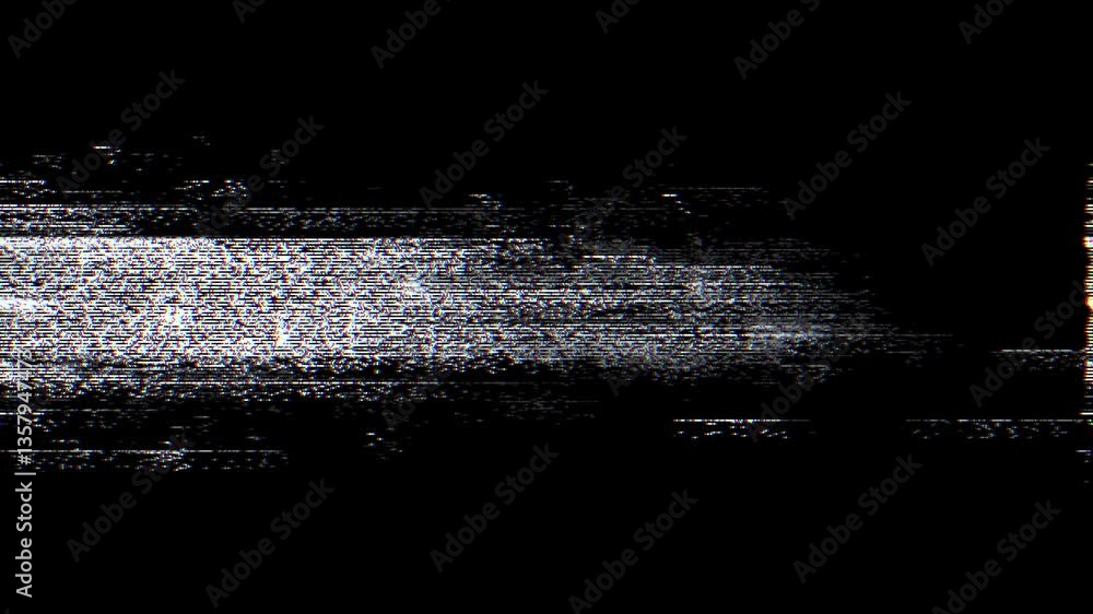 Poster digital glitch noise animation. black background. pixel vhs distortion effect. vcr tape. glitch art.