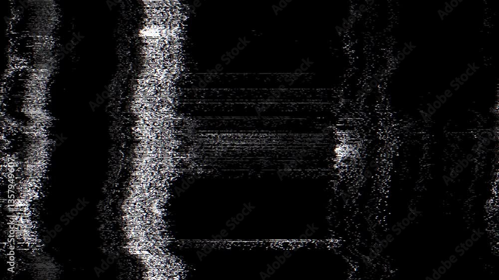 Poster digital glitch noise animation. black background. pixel vhs distortion effect. vcr tape. glitch art.