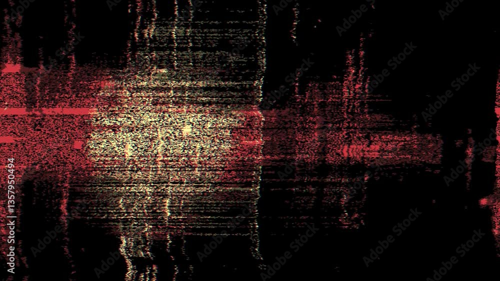Poster digital glitch noise animation. black background. pixel vhs distortion effect. vcr tape. glitch art.