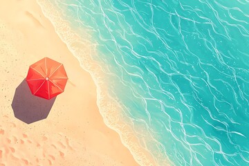 Minimalist depictions summer beach scenes with vibrant sun and sand colors, ideal for travel ads