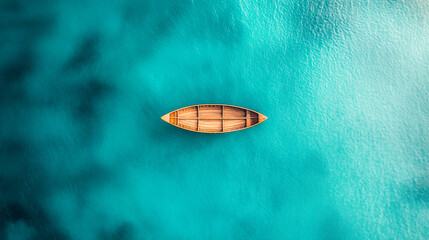 Top View of Rowboat on Ocean with Isolated White Background