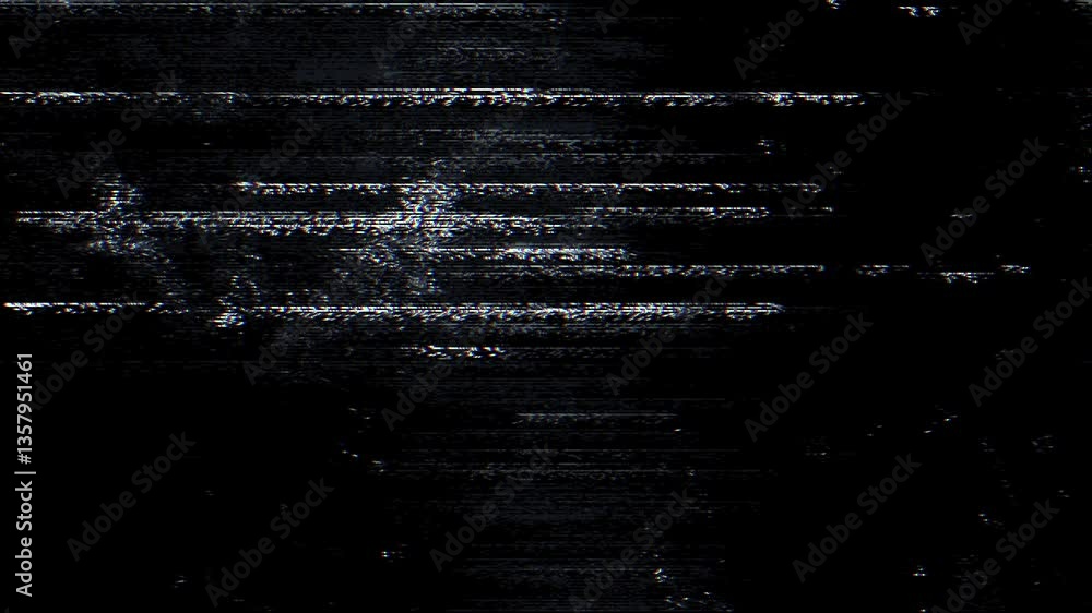 Poster digital glitch noise animation. black background. pixel vhs distortion effect. vcr tape. glitch art.