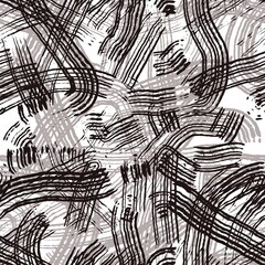 Seamless abstract geometric pattern. Simple background with black, grey, white texture. Digital brush strokes. Lines. Design for textile fabrics, wrapping paper, background, wallpaper, cover.