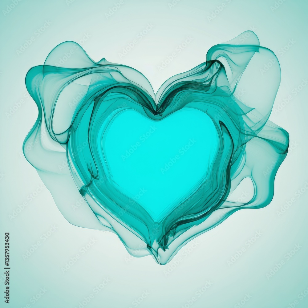 Poster colorful heart shape created with fluid and smooth abstract design elements in soft teal tones on a 
