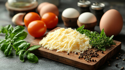 Fresh ingredients for a morning omelette preparation