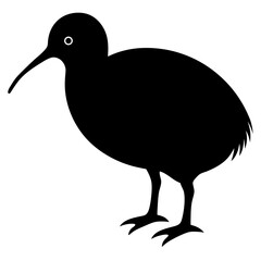 kiwi bird black silhouette vector, Simple silhouette Design vector icon with white background. Wild bird