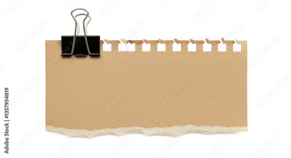 Poster a small piece of kraft paper torn from a notebook featuring perforated top edges and a slightly jagg