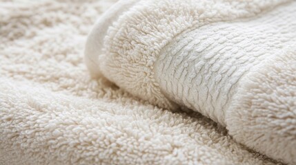 Close up of fluffy cotton towel pile emphasizing softness and absorbent texture