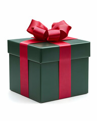 Obraz premium Dark green square gift box with a red ribbon