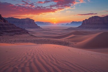 Fototapeta premium Stunning Desert Sunset Panorama with Vibrant Colors for Travel Marketing Design
