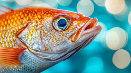 Close-up of a vibrant orange fish against a blurred blue background