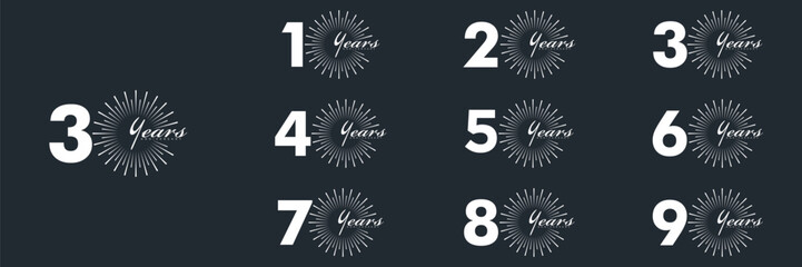  collection numbers Anniversary logo set icon vector design, black and white background