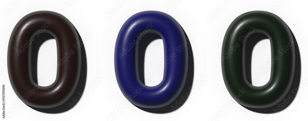 Poster three zeros with shadow and smooth surface on isolated background, 3d rendering illustration