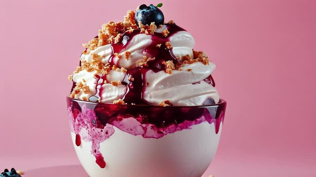 Blueberry dessert delight , A close-up of creamy, fruity goodness