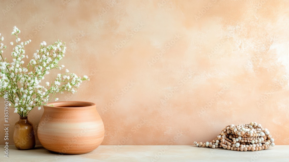 Poster Decorative arrangement of objects displayed against a painted background