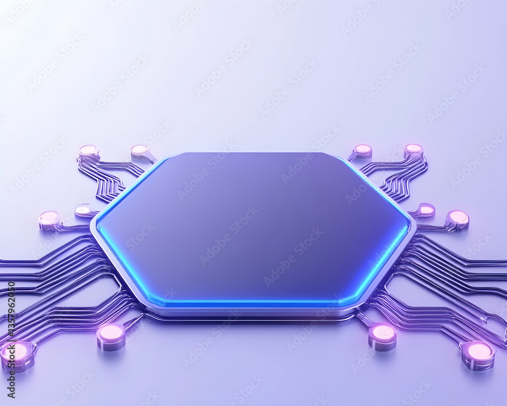 Wall mural futuristic hexagonal tech platform with glowing circuit board