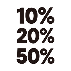 Bold Black Discount Percentages Vector &ndash; 10%, 20%, 50% Flat Text Style Sale Numbers for Ecommerce Promotions, Retail Advertising, and Marketing Campaigns on White Background