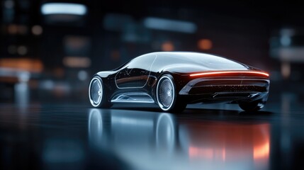 Futuristic electric car with neon lights in a sleek urban environment