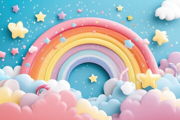 Holographic fantasy rainbow unicorn background with clouds.Pastel color sky. Magical landscape, abstract fabulous pattern. whimsical atmosphere, soft gradients, ethereal light, fantasy landscape. MZ 