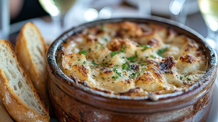 Restaurant Creamy Dish with Toasted Bread, Outdoor Dining