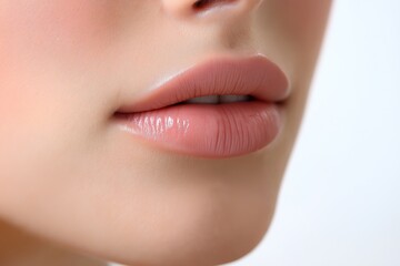 Obraz premium Close-up photograph of half a woman's face with lips painted with beautiful lipstick