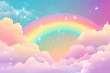 Holographic fantasy rainbow unicorn background with clouds.Pastel color sky. Magical landscape, abstract fabulous pattern. whimsical atmosphere, soft gradients, ethereal light, fantasy landscape. MZ 