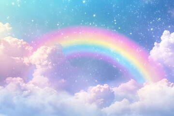 Holographic fantasy rainbow unicorn background with clouds.Pastel color sky. Magical landscape, abstract fabulous pattern. whimsical atmosphere, soft gradients, ethereal light, fantasy landscape. MZ 
