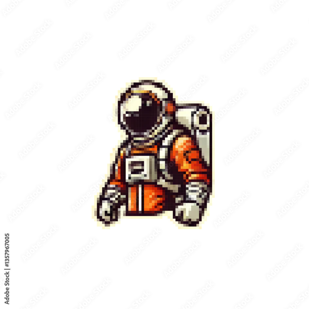 Poster astronaut pixel icon. man in spacesuit icon vector. space suit icon vector. pixel space retro suit l