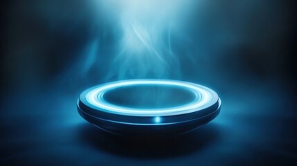 Futuristic, glowing, platform, smoke, backdrop