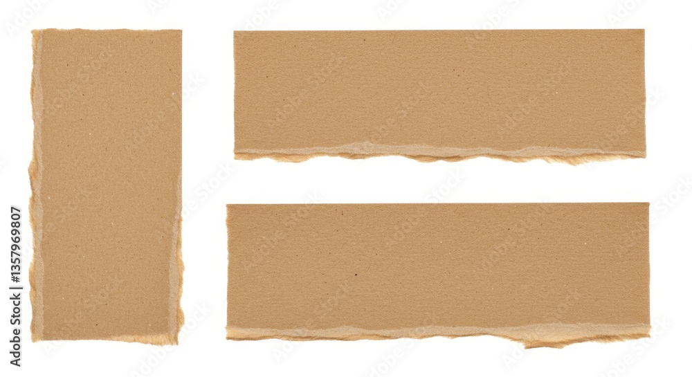 Poster a collection of rectangular pieces of rough brown craft paper arranged in a row on a white backgroun