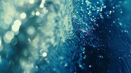 Abstract Blue Water Wave With Bokeh Lights Background, Serene Ocean Surface