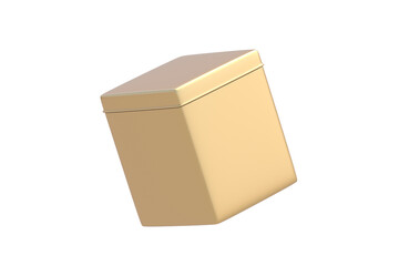 Fototapeta premium Golden tin box for tea, coffee beans or other bulk products isolated on white background. 3d render