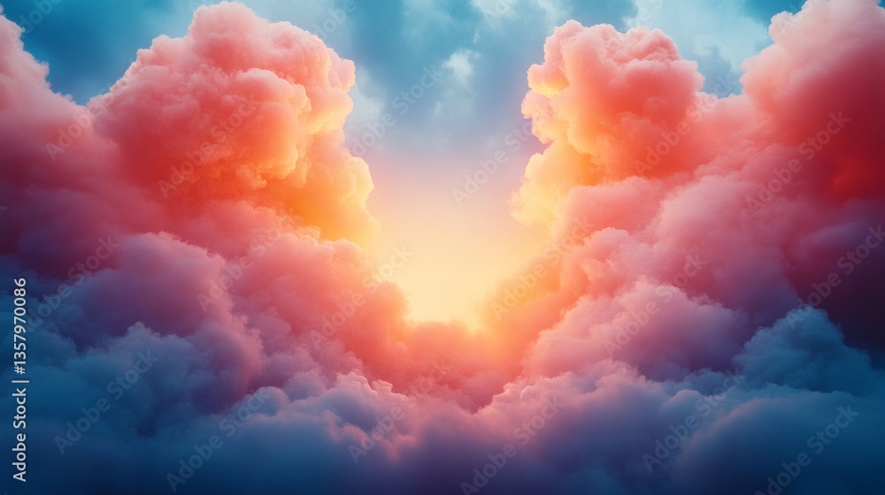 Wall mural a breathtaking image of the sky filled with soft clouds illuminated by a golden light, creating a dr
