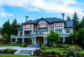 Fragment of luxury house with nice summer landscape in Vancouver, Canada.