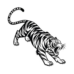 Fierce Tribal Tiger Illustration - Roaring Wild Animal Vector Art