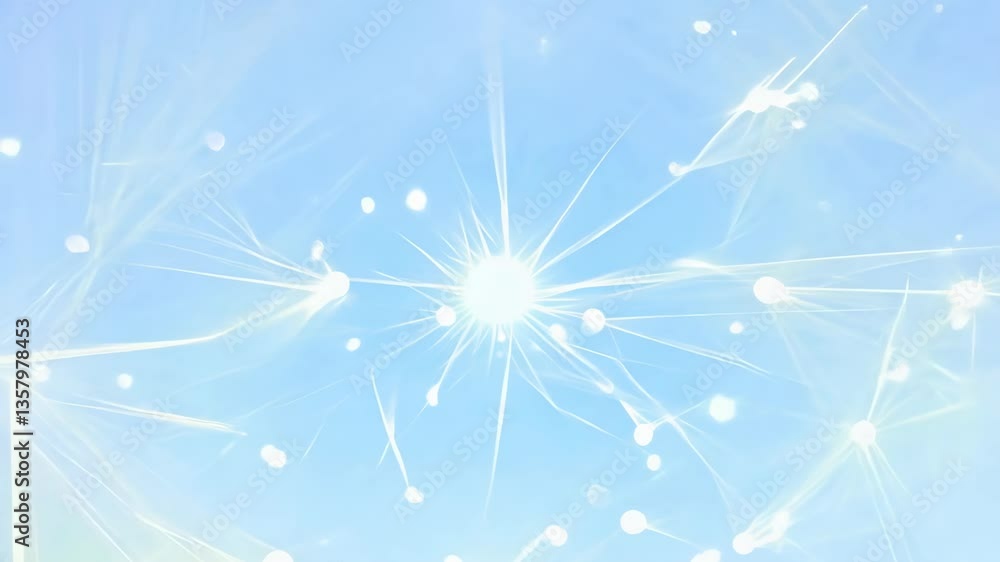 Poster dynamic video of a radiant light burst with lens flare effect, captured from a low angle, creating a