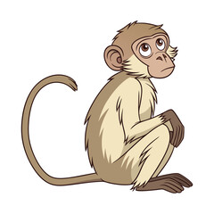 Curious Monkey Cartoon Illustration - Cute Jungle Animal Vector Art