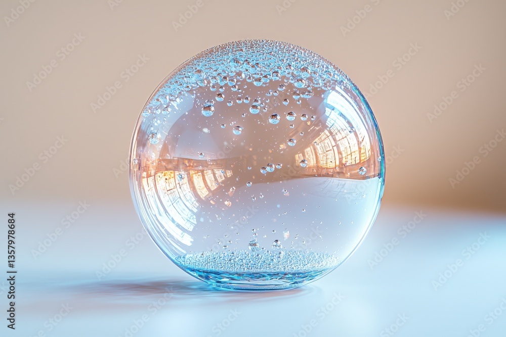 Aufkleber Glass orb with bubbles reflecting light creates a serene atmosphere in a calming environment